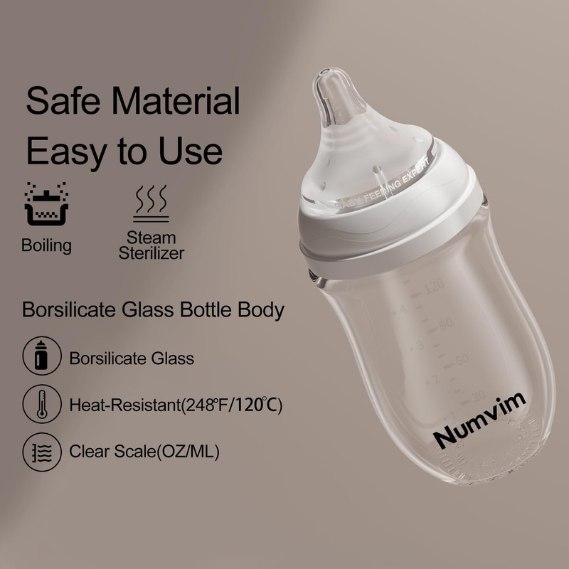 Numvim Natural Glass Baby Bottle Gentle & Extra Slow Flow,
