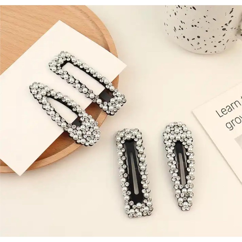 Seleny Rhinestone & Pearl Snap Hair Clips (2 Pieces) (Arrow)