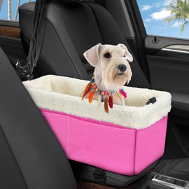 Dog Car Seat for Small Dogs, Center Console Dog Car Seat with Metal Frame & Double Protection Seat Belts, Dog Booster Seat, Pet Car Seat with Safety Leash and Storage Pocket for Pets Dogs Cats, Pink