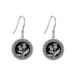 Scottish Thistle Earrings Sterling Silver Thistle Celtic Knot Dangle Earrings with Black Onyx Scottish Flower Christmas Jewelry Gifts for Women