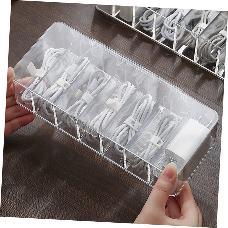 DOITOOL 1set Box Compartments and Cover Transparent Cord Organizer for