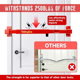 Door Security Bar - 32"-42" Adjustable, 2500 lbs, Keyed Lock