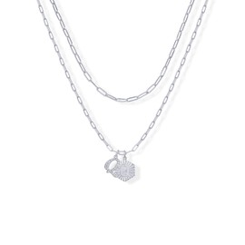 PAVOI Rhodium Plated Initial Letter Pendant Layered Necklace for Women - Alphabet Letter Statement Layering Necklace - Letter Q, White Gold, Cubic Zirconia