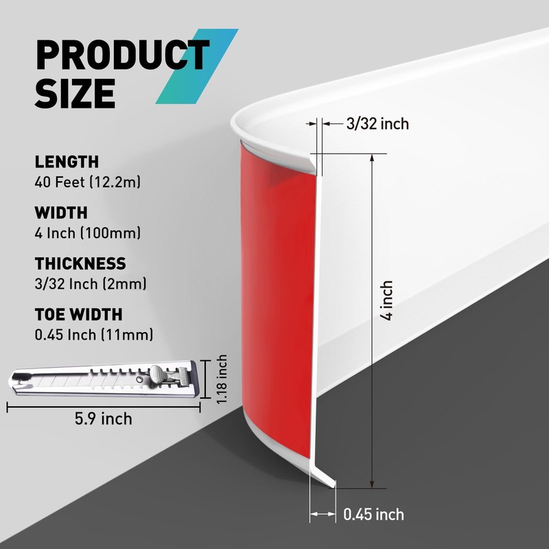 FCSOTSPS Baseboard Trim, 4 Inch(W) x 40 Feet(L) Flexible Baseboard