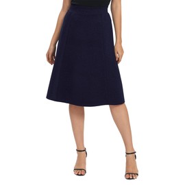 Urban CoCo Women's A-Line Elastic High Waist Flare Work Midi Knee Length Stretchy Skirt(L, Navy Blue)