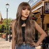 Pelucas Castaño Oscuro Mujer Ondulada Peluca Larga