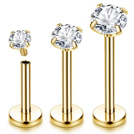 Chriscoco 16G/18G G23 Titanium Labret Piercing Internally Threaded Lip Piercing Ear Tragus Piercing Medusa Piercing Cartilage Helix Piercing Gold/Silver/Black/Rose Gold - 6/8/10 mm, Titanium, No