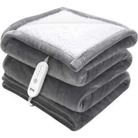 VEVOR Electric Heated Blanket, 50"x60", Twin Size Grey Heating Bed Blankets Throw, Soft Flannel & Sherpa with 3 Hours Timer Auto-Off, 5 Heating Levels, Machine Washable, ETL & FCC Certification