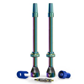 Shredr. Tubeless Valve Set | Presta Valves for Tubeless Tyres | Super Light Aluminium Colourful Anodised French Valve | Includes Valve Adapter, Replacement Valve and Tool (Rainbow, 80 mm)