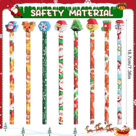 SULOLI 32PCS Christmas Pencils with Eraser Toppers Xmas Novelty Rubbers Stocking Fillers Christmas Eve Box Fillers Party Favours Kids Stationery for Boys and Girls