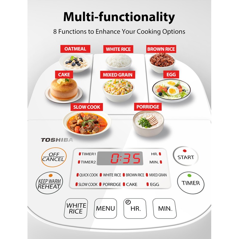 Toshiba Mini Rice Cooker, 3 Cups Uncooked Small Rice Cooker,