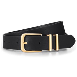 JASGOOD Women Leather Belt for Jeans Pants Fashion Ladies Leather Waist Belt Gold/Sliver Buckle Belt, Black(gold buckle), M