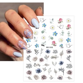 6 Sheets Flower Nail Art Stickers Decals 3D Self-Adhesive Flowers Nail Decals Design Spring Summer Floral Nail Stickers for Women Girls DIY Nail Decorations Supply Accessories