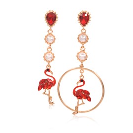 Flamingo Earrings for Women Hot Pink Flamingo Dangle Earrings Cute Crystal Pearl Bird Animal Jewelry Christmas Earrings Holiday(Red)