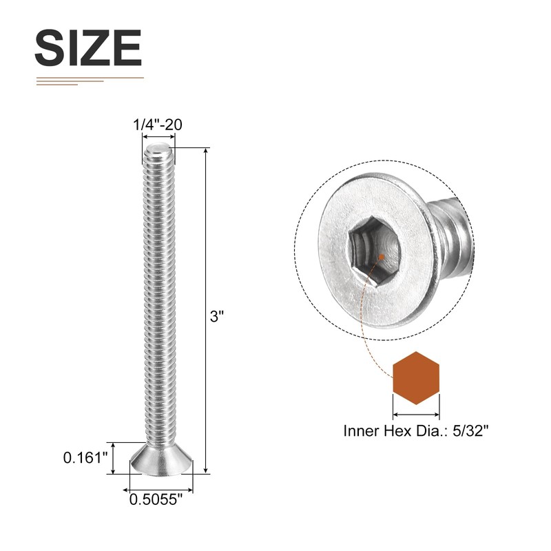 DTGN 1/4-20 x 3" Flat Head Socket Cap Screws, 25