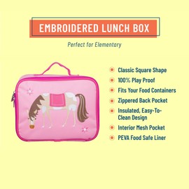 Wildkin Kids Insulated Embroidered Lunch Box Bag for Boys & Girls, Perfect for Elementary Lunch Box for Kids, Ideal for Packing Hot or Cold Snacks for School & Travel (Horse)