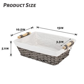 Rlosjin Wicker Storage Basket Waterproof Wicker Basket Hand Woven Wicker Blue Handle Food Storage Woven Storage Box, Gray 2 Pack with White Cloth Cover