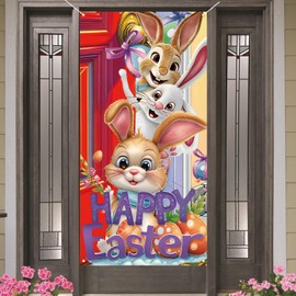 Happy Easter Door Cover Easter Bunny Front Proch Door Sign Banner Easter Decor Spring Easter Party Decorations and Supplies for Home