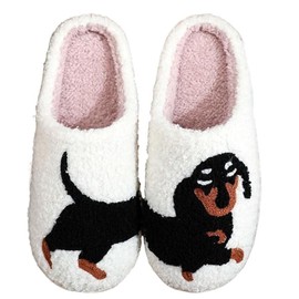 XHLIZHU Fluffy Animals Slippers, Women Girls Winter Warm Cute Cartoon Non Slip Home Indoor Slippers, Dachshund Slippers, 7.5-8