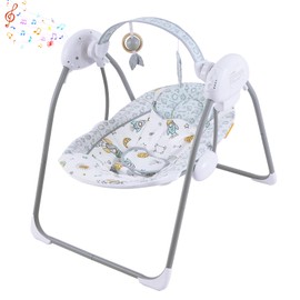 Otrolepota Baby Swing for Infant,Newborn Swing with Music,5 Speed Levels,Timing Setting,Soft Cushion,Foldable Infant Swing with with Hanging Planets Toy & Mirror for Indoor Outdoor Use 0-9 Months