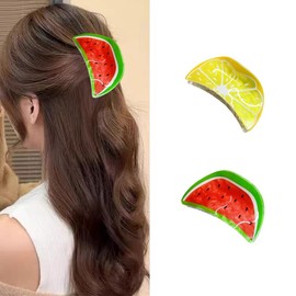 XFSRG Hair Clips Women's Fruit Design High Quality Hair Clips for Women Flowers Hair Clip Set Duck Beak Hair Clip for Everyday and Parties (Lemon + Watermelon)