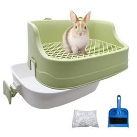 Tfwadmx Rabbit Litter Box Bunny Potty Training Litter Box Guinea Pig Corner Litter Bedding Box Small Animal Litter Pan Toilet for Ferret,Chinchilla,Galesaur(Green)