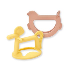 MOYUUM Wrist Teether Gift Set 100% Silicone, Wearable Type Baby Chew Toy Baby Gift for Newborn, Roly Poly Toy, Silicone Teething Toys for Infant and Toddler, Bracelet Type (Bird Orange, Pony Yellow)