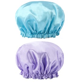 G2PLUS 32CM Large Shower Caps, 2PCS Reusable Women's Shower Hats, Elastic Stylish Spa Caps, Double Layers Bathing Hats for Adults Long Hair