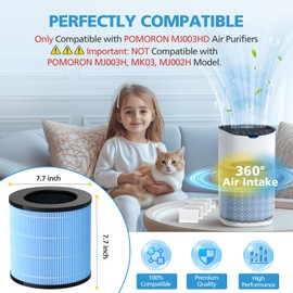 2 Pack MJ003HD Replacement Filters, Compatible with POMORON MJ003HD Air Purifiers, 4-Stage Filtration System with H13 HEPA & Activated Carbon Filters, MJ003HD-RF, Includes 2 Filters & 10 Aroma Pads
