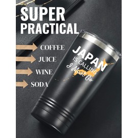 Onebttl Japanese Gifts for Men Women, Japanese Themed Travel Gifts for Friends, 20oz Stainless Steel Insulated Tumbler with Lid and Straw - Japan is Calling I Must Go