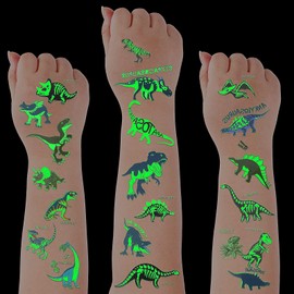Zonon Glow Dinosaur Temporary Tattoos for Kids Glow in Dark Waterproof Luminous Dino Temporary Tattoos Sticker for Dinosaur Theme Birthday Holiday Party Supplies Movie Gifts