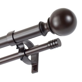 Kemmie 1" Classic Window Curtain Rod with Round & Barrel Finials Simple Double Telescoping Drapery Rod, 72-144", Bronze