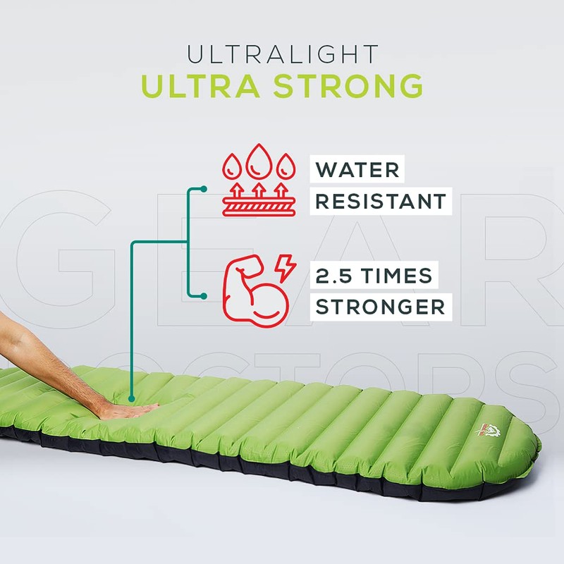 Ultralight 17oz Camping Sleeping pad- Gear Doctors ApolloAir - Compact,