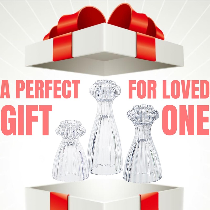 Lysenn Glass Candle Stick Holder Set of 3 – Premium