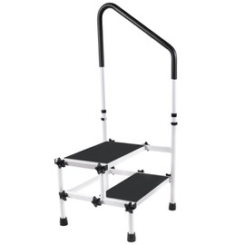 URFORESTIC Medical 2 Step Stool Ladder with Handrail Handle for Elderly,Seniors,Kitchen Bathroom Viechle Step Stool with Thick Rubber Feet and Anti-Skid Platform,Heavy Duty 400 Lbs Capacity