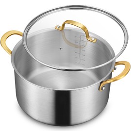 BEZIA 6 Quart Tri-Ply Stainless Steel Stockpot，Even Heat Distribution, Cooking Pot With Stay-Cool Handles, Oven-Safe Up to 500°F, Compatible with All Cooktops, Perfect for Soups & Stews, Silver