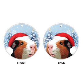 WIRESTER Hanging Ornaments for Christmas Tree Holidays, Party, Car, Home, Office Decoration, Large 3 inch Acrylic Ready to Hang Ornament - Guinea Pig Half Face with Christmas Hat