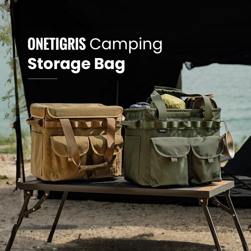 OneTigris Camping Storage Bag with Lid, 25L Collapsible Tactical Tote