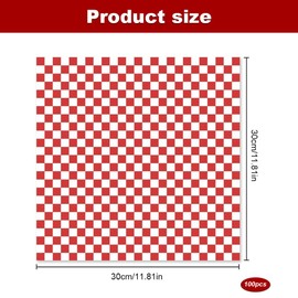 Fettbeständige Papierbögen, 100 Blatt lebensmittelechtes Geschenkpapier, ölbeständiges Wickelwachs-Gewebe, Liner ölbeständiges Backpapier Kreise für Delikatessen, Sandwichtkuchen, Käse 30 x 30 cm, Rot