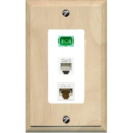 RiteAV 1 Port SC APC Simplex Phone and Cat6 Ethernet Wall Plate - 1 Gang Decorative [Wood/White]
