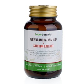 Super Botanic Super Botanic Ashwagandha KSM 66 ? 60 Vegan Capsules with Affron ? (Saffron Extract) |100% Natural & Made in The UK | Most Clinically Studied Ashwagandha