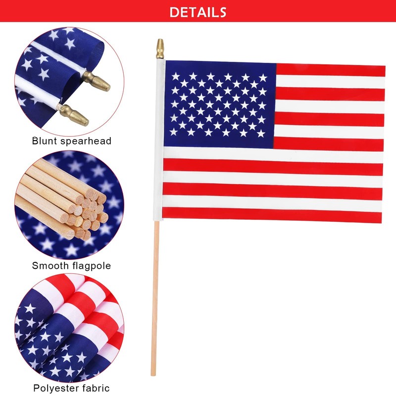 Fovths 15 Pack Veteran's Day Handheld American Stick Flags with