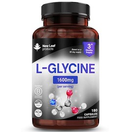L-Glycine Capsules - 180 High Strength Vegan Amino Acid Suppelements - 1600mg Per Serving Providing A 3 Month Supply - Glycine Supplement Made in The UK By New Leaf