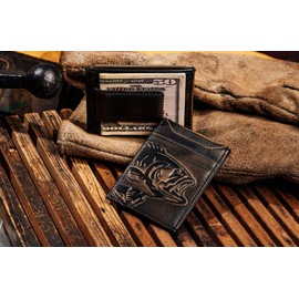 HOJ Co. Bass Fish Money Clip Wallet | Slim Front Pocket Wallet | Strong Magnetic Clip | Men's Wallet With Money Clip (Bass Fish Front Pocket Wallet)