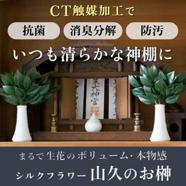 Yamakyu Sakaki Artificial Silk Flower Sakaki Sakaki Mini Size One Pair, For God's Shelves, Approx. 9.8 inches (25 cm), With CT Catalyst Processing, Vase Fixing Sponge Included