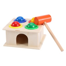 Tnfeeon Wooden Toy Hammer and 4-Ball Set, Children Hammering Game Boys Learning Educational Toy Pushing Box