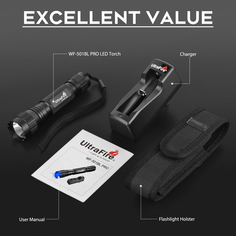 ULTRAFIRE Blue Light Flashlight, 450-460nm Single Mode Blue Led Flashlight,