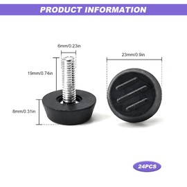 YYTOL Adjustable Furniture Feet Pack of 24 M6 x 19 mm Adjustable Feet Height Adjustable Furniture Feet Adjustment Screw with Rubber Base for Furniture