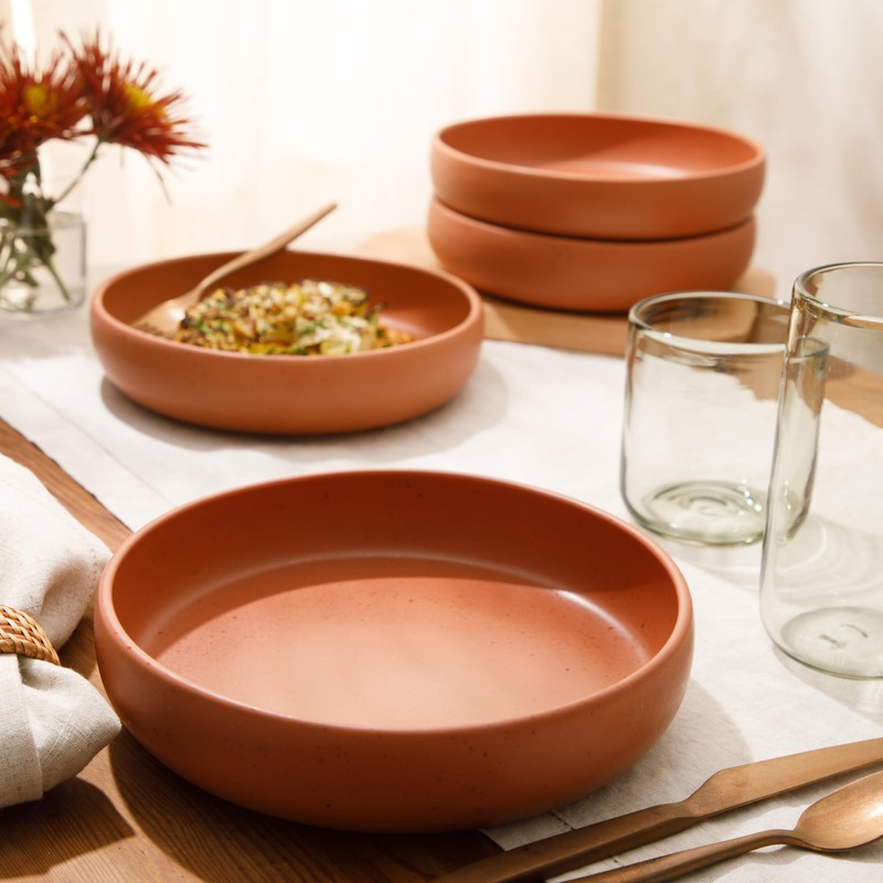 Bloomhouse Corsica Clay 4 Piece Dinner, Pasta, Meal Bowl Set