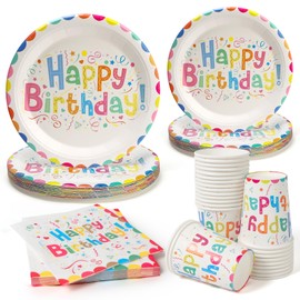 PCLMLES 100pcs Birthday Party Plates Disposable Tableware Set Colored Semicircles Paper Plates for 25 Guests Party Supplies Baby Shower(Include 7" & 9" Plates, Cups and Napkins)